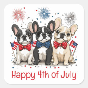 Adesivo Quadrado Feliz 4 De Julho, Buldog Francês