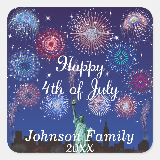 Adesivo Quadrado Feliz 4 de julho em Nova Iorque (Frente)