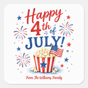 Adesivo Quadrado Feliz 4 de Julho Personalizado