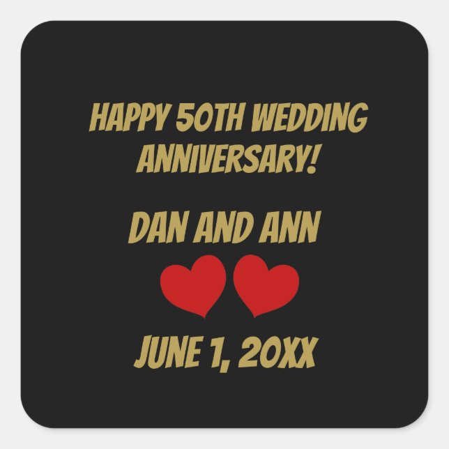 Adesivo Quadrado Feliz 50º Aniversário (Frente)