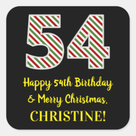 Adesivo Quadrado Feliz 54º aniversário e Feliz Natal, Nome Personal
