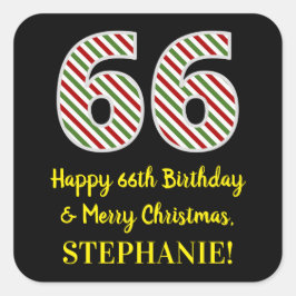 Adesivo Quadrado Feliz 66º aniversário e Feliz Natal, Nome Personal