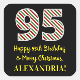 Adesivo Quadrado Feliz 95º aniversário e feliz Natal, nome personal