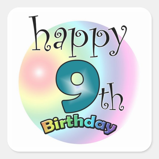 Adesivo Quadrado Feliz 9.º Aniversário Vierkante Sticker (Frente)