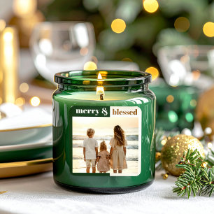 Adesivo Quadrado Feliz Abençoada Foto de Natal da Família, Verde