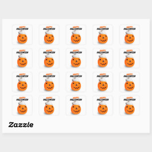 Adesivo Quadrado Feliz Abóbora De Halloween Com Humor De Papel De