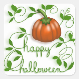 Adesivo Quadrado Feliz Abóbora de Halloween Vinha