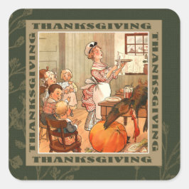 Adesivo Quadrado Feliz Ação de Graças. Vintage Art
