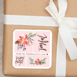 Adesivo Quadrado Feliz alegre e aquarela Brilhante Natal Floral