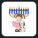 Adesivo Quadrado Feliz Amigos de Chanucá<br><div class="desc">Feliz Chanucá a todos nossos amigos,  meninas,  meninos e crianças de todas as idades. Os cachorros-cachorrinhos Chanukah fazem do feriado um presente ainda melhor.</div>