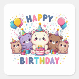 Adesivo Quadrado Feliz aniversário