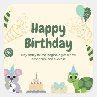 Adesivo Quadrado Feliz aniversário 🎂 🎉