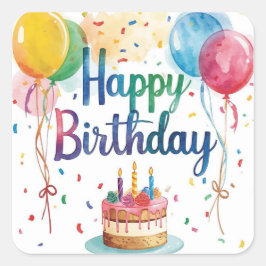 Adesivo Quadrado Feliz Aniversário