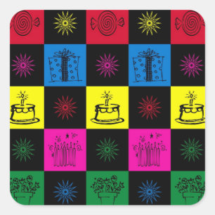 Adesivo Quadrado Feliz aniversário