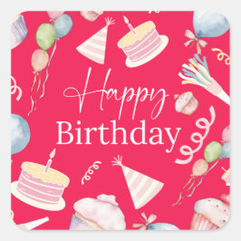 Adesivo Quadrado Feliz aniversário