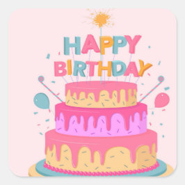 Adesivo Quadrado Feliz aniversário