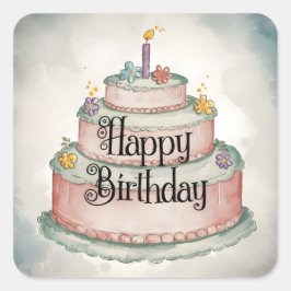 Adesivo Quadrado Feliz aniversário