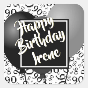 Adesivo Quadrado Feliz aniversario - 90 pretos/teste padrão branco