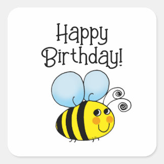 Adesivo Quadrado Feliz aniversário! (abelha)