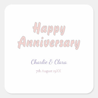Adesivo Quadrado Feliz aniversário adicionar nome rosa cinza pastel