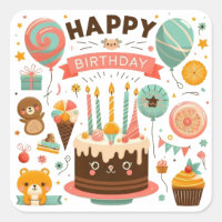 Feliz Aniversário Adorável Bolo e Urso Fofo
