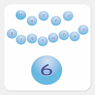 Adesivo Quadrado Feliz aniversario azul para a idade 6 do menino