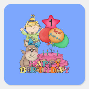 Adesivo Quadrado Feliz aniversário Balões Garoto 1 ano