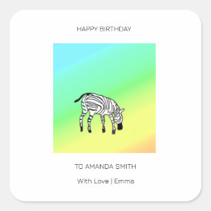 Adesivo Quadrado Feliz Aniversário, Bela Zebra Queniana