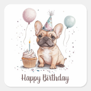 Adesivo Quadrado Feliz Aniversário Bulldog Francês