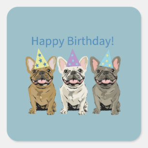 Adesivo Quadrado Feliz Aniversário! Bulldogs Franceses