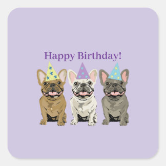 Adesivo Quadrado Feliz Aniversário! Bulldogs Franceses