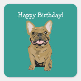 Adesivo Quadrado Feliz aniversário - Bulldogue Francês Tan