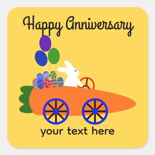 Adesivo Quadrado Feliz Aniversário Bunny Carrot Car #3 Stickers (Frente)