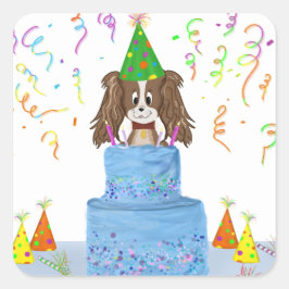 Adesivo Quadrado Feliz Aniversário Cake Cavalier King Charles Spani