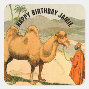 Adesivo Quadrado Feliz Aniversário Camel Ilustrado