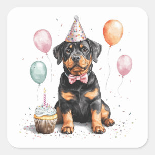 Adesivo Quadrado Feliz Aniversário Cão Rottweiler