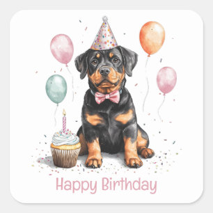 Adesivo Quadrado Feliz Aniversário Cão Rottweiler
