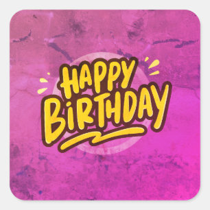 Adesivo Quadrado Feliz Aniversário, Cartão, Texto