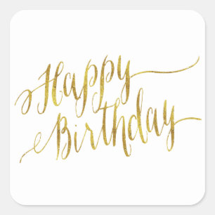 Adesivo Quadrado Feliz Aniversário Citação Dourada Faux Foil Cot
