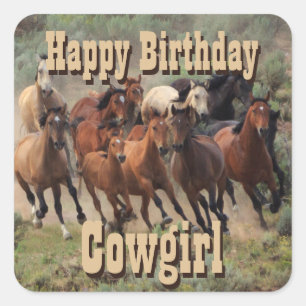 Adesivo Quadrado Feliz Aniversário Cowgirl
