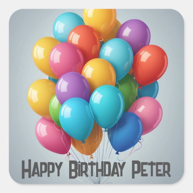 Adesivo Quadrado Feliz aniversário da festa dos balões (Frente)