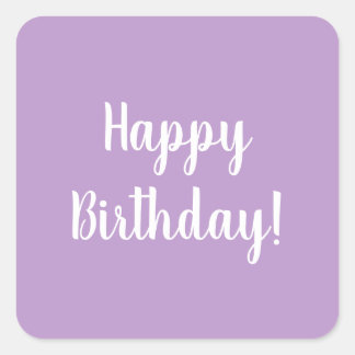Adesivo Quadrado Feliz Aniversário da Tipografia Roxo-Lilac