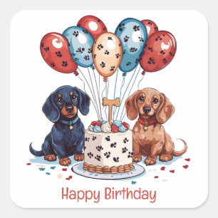 Adesivo Quadrado Feliz aniversário Dachshund Dogs
