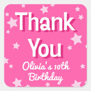 Adesivo Quadrado Feliz Aniversário das Estrelas Rosa Bonito