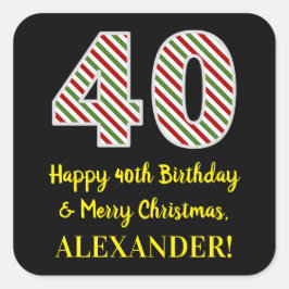 Adesivo Quadrado Feliz aniversário de 40 anos e Feliz Natal, Nome P