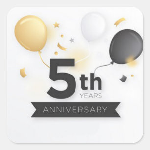Adesivo Quadrado Feliz Aniversário de 5 Anos com Balões