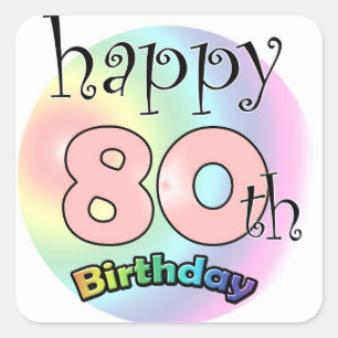 Adesivo Quadrado Feliz aniversário de 80 (roze)