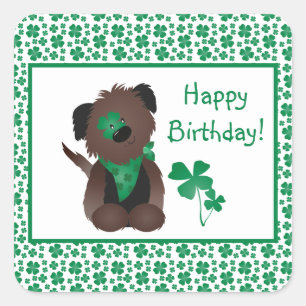 Adesivo Quadrado Feliz Aniversário Dia Cachorro Verde