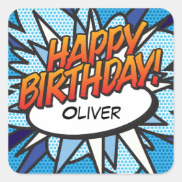 Adesivo Quadrado FELIZ ANIVERSÁRIO Diversão Revista em Quadrinhos R