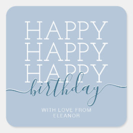 Adesivo Quadrado Feliz Aniversário do Azul Pregado Moderno